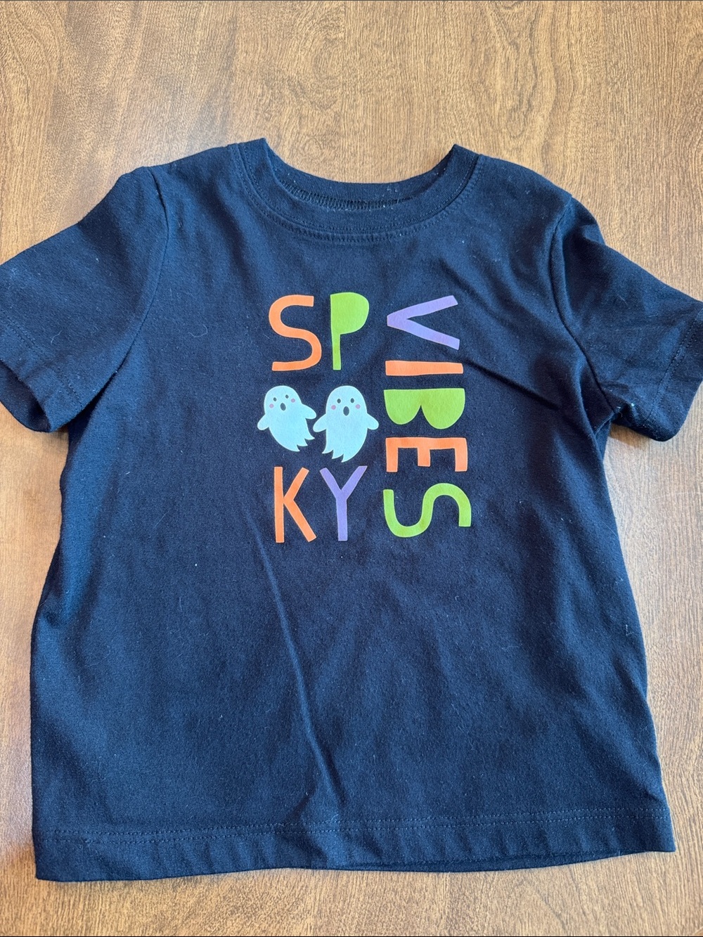 okie dokie Black 'Spooky Vibes' Short Sleeve Tee with Colorful Ghost Graphic